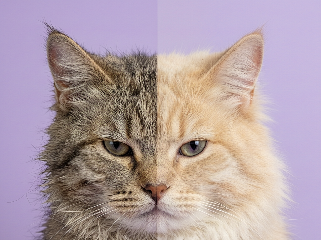 Before and after: fish oil effects on cat coat health