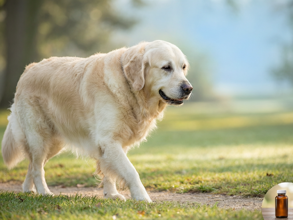 Senior dog with arthritis benefiting from fish oil supplementation